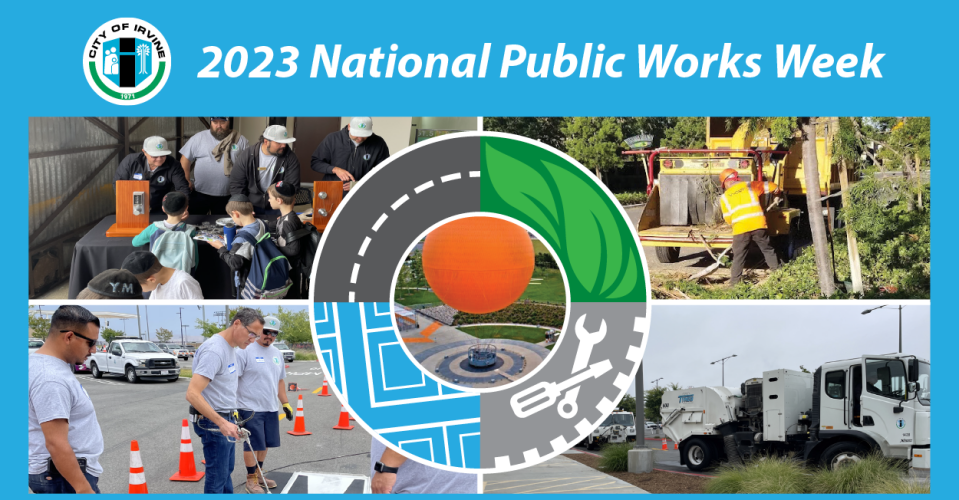 a collage of images of Public Works staff and equipment 